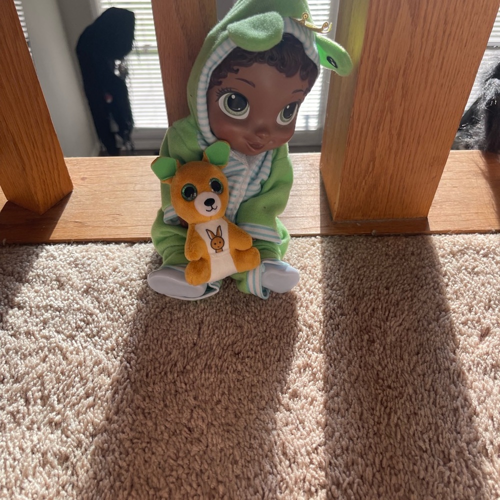 Charming Green and White Baby Doll with Plush Companion
